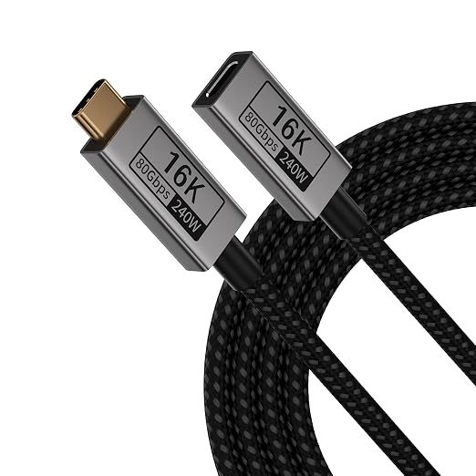 Long USB C Extension Cable 10FT Compatible with Thunderbolt 540Gbps Data &amp 240W Charging 8K@120Hz Video for Display Type C Male to Female Extender for Thunderbolt 4/3 /SSD/USB Hub/Dock