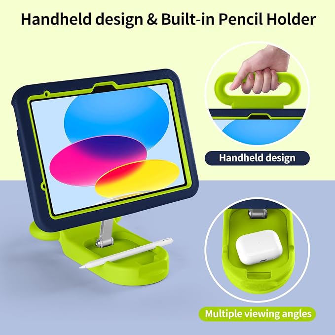 Kids Case for iPad (A16) 11th/10th Gen 10.9'' 2025/2022Adjustable Portrait/Landscape Stand/Drop Proof with HandleChild Friendly Case for iPad Air 11 (M4/M3/M2) 2026/2025/2024 (BlackBlue)