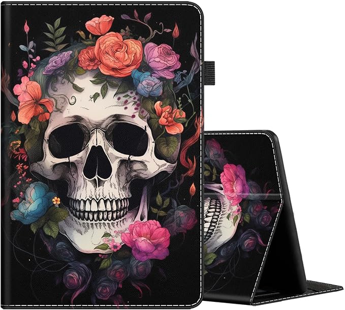 Case for All-New Amazon Fire HD 10 and 10 Plus Tablet (13th/11th Generation 2023/2021 Release) 10.1 Multi-Angle Smart Stand Cover Auto Sleep/Wake Skull and Fire