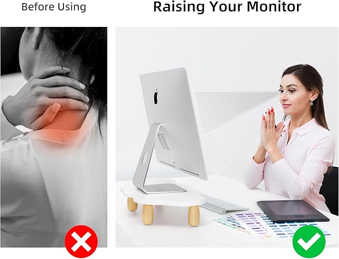Monitor Stand Riser,Cloud-Shaped Sturdy Wood Computer Monitor Riser, Laptop Monitor Stand, Multi-Purpose Desktop Organizer Riser for Computer, Laptop, Printer, TV,White