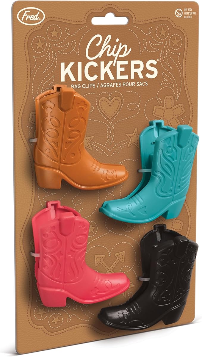 Genuine Fred CHIP KICKERS, Cowboy Boot Bag Clips, Set of 4, Western Themed, Durable Food Storage Clips, Keeps Food Fresh, Fun Kitchen Accessories