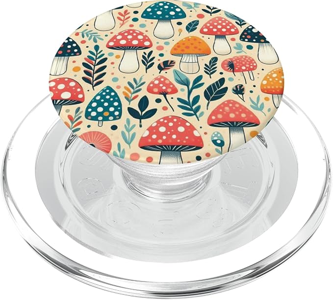 Beige Colorful Mushroom Pattern PopSockets PopGrip for MagSafe