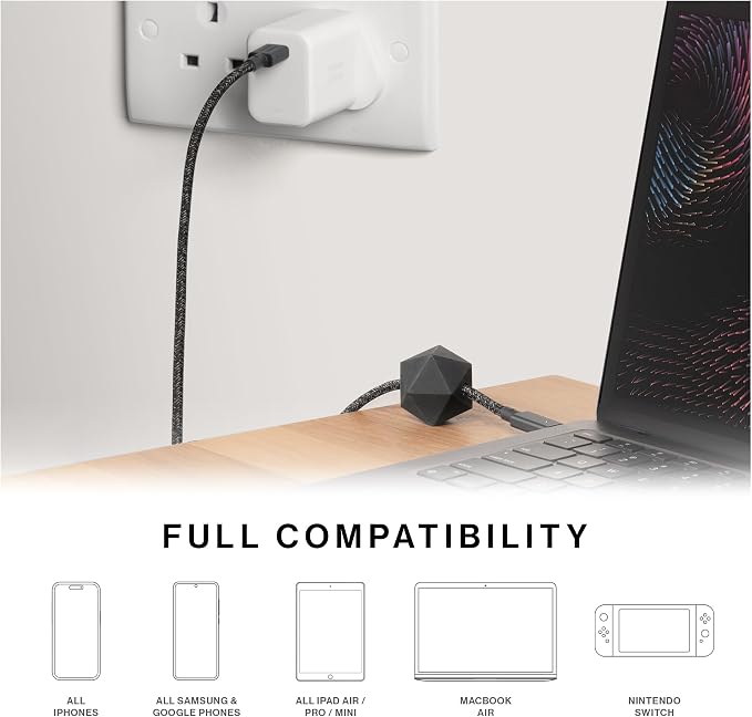 Native Union Fast GaN Charger PD 45W – Ultra-Compact Power Delivery Enabled USB-C – Made of Recycled Materials – for MacBook Air iPads iPhones Pixel Galaxy &amp Other USB-C Devices (Black)