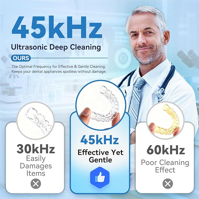 Hosoote Dental Ultrasonic Retainer Cleaner Machine, 45kHz Cleaning Pod, 200mL, 4 Modes & Digital Timer for Dentures, Aligners, Mouth Guards, Night Guards, Braces, Toothbrush Heads, Jewelry