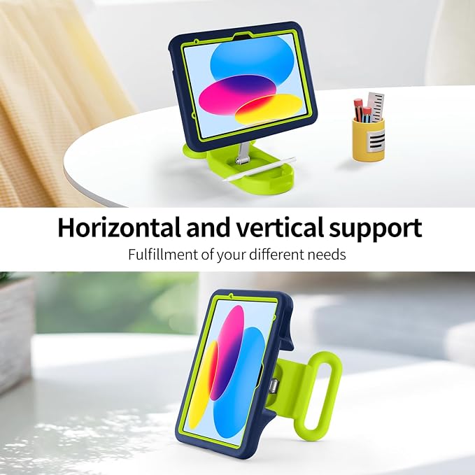 Kids Case for iPad (A16) 11th/10th Gen 10.9'' 2025/2022Adjustable Portrait/Landscape Stand/Drop Proof with HandleChild Friendly Case for iPad Air 11 (M4/M3/M2) 2026/2025/2024 (BlackBlue)
