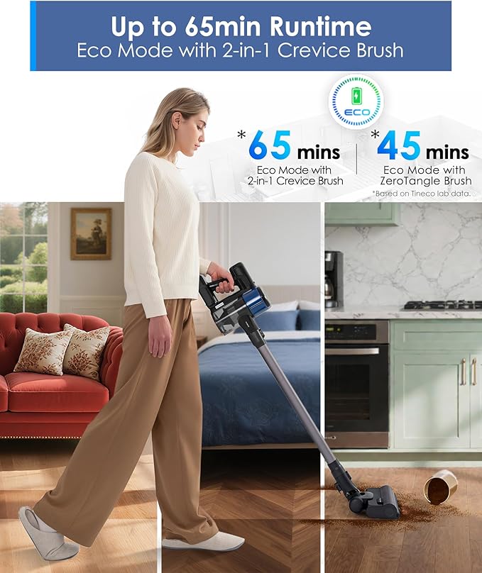 Tineco Pure ONE S30 Cordless Vacuum Cleaner, 150AW Powerful Suction, Zero Tangle Brush, Up to 65min Runtime, 6-Stage HEPA Filtration, PureCyclone Technology Stick Vacuum with Wall Mount Dock