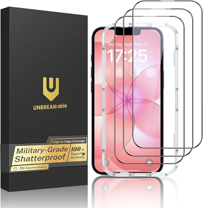 UNBREAKcable 3-Pack Screen Protector for iPhone 15 Double Shatterproof Tempered Glass [Easy Installation Frame] [99.99% HD Clear] [9H Hardness] [Full Coverage] [Case Friendly] for Apple 15 6.1 inch
