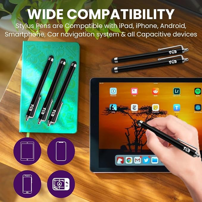 TCD 100 Pack Stylus Pen for iPad High Precision Universal Capacitive Bulk Digital Stylus Pen – Compatible w/iPhone Tablet Touchscreen Laptop – Rubber Tip Black Styluses for All Touch Screen Devices