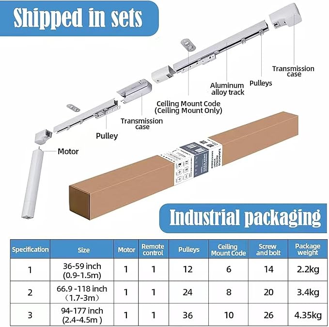 TIPIACE Hard-Wired Tuya Wifi Motorized Curtain Track to Remote Control Ceiling Mount Electric Retractable Curtain Rail Compatible with Alexa Google Home (L 94-177 inch OR 240cm - 450cm)