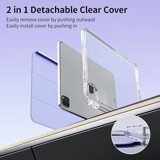 Case for iPad Air 13 Inch Case M4/M3/M2 (2026/2025/2024) Pro 12.9 Inch (6th/5th Gen 2022/2021) 2 in 1 Detachable Cover with Clear Hard Back Supports Touch ID Auto Wake/Sleep Black