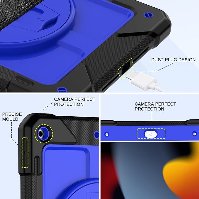 BMOUO for iPad 9th/8th/7th Generation Case 10.2 Black | Shockproof Rotating Stand Shoulder Hand Strap iPad 9th/8th/7th Generation Case with Pen Holder for iPad 10.2“ 2021/2020/2019