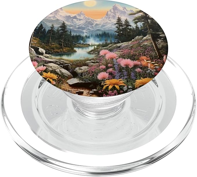 Mountains Landscape With Trees And Flowers Floral Nature PopSockets Adhesive PopGrip