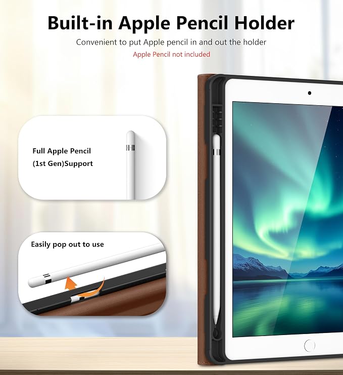 DTTO for iPad 9th/8th/7th Gen Case 10.2 Inch (2021/2020/2019) Brown | 360 Degree Rotating Premium Faux Leather Folio Stand Cover with Pencil Holder Auto Sleep/Wake Multiple Angles Hand Strap