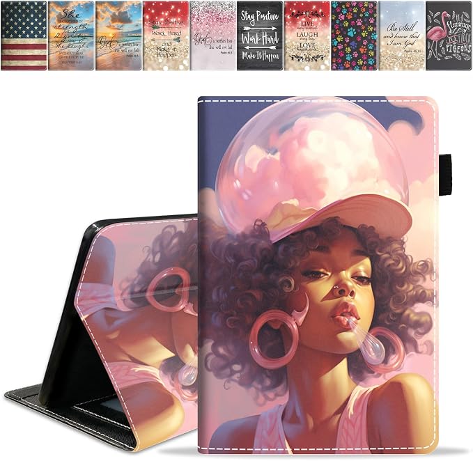 Case for Amazon Fire HD 10 Tablet (9th/7th Generation 2019/2017 Release) Slim PU Leather Cover with Card Slot &amp Auto Wake/Sleep for Fire 10.1 Tablet African American Girl
