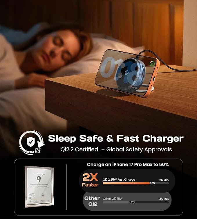 Qi2.2 25W for MagSafe Charger Ultra Fast Charging Cooling Pad Magnetic Wireless Charger for iPhone 12-17 Series &amp Android (5ft C to C Cable &amp 45W Adapter Included)