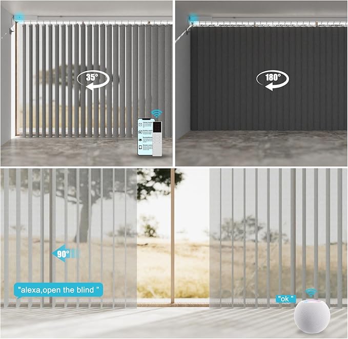 Blindify Motorized Sheer Vertical Blinds with Remote, Light Filtering Smart Vertical Blinds Work with Alex Google Home, Horizontal Blinds for Sliding Glass Doors, Customize(Linen Dark Gray)