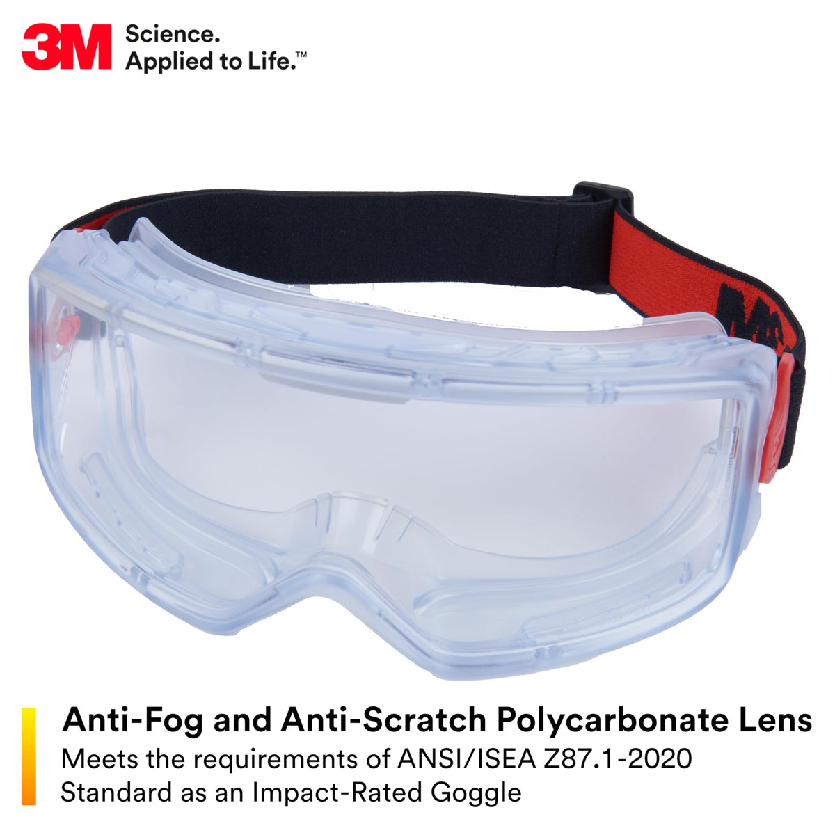 3M GoggleGear Eye Protective Goggle 3000 Series, Clear Anti-Fog/Anti-Scratch Lens, Premium Cloth Strap, PVC Shroud, 1 Pair, Polycarbonate, GG3101-AF, ANSI Z87.1, CSA Z94.3, D3 D4 Rating