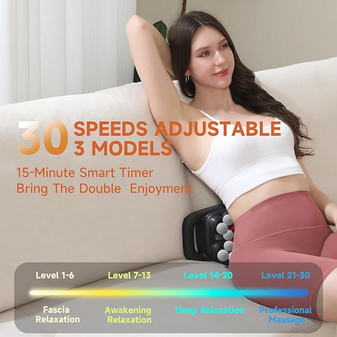 Bnbvo 20 Head Massage Gun, Massage Gun Deep Tissue with 3 Modes & 30 Levels Intensities, Quiet Percussion Massage Gun for Back, Shoulders, Legs and Full Body Muscle Pain Relief, Gifts for Men, Women