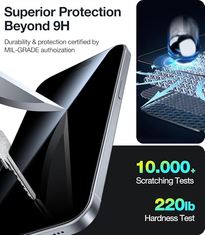 UltraGlass Unbreak Top 9H+ Glass for iPhone 15 Screen Protector (12FT Military Grade Shatterproof &amp Longest Durable) Screen Protector iPhone 15 Tempered Glass Full Coverage 2 Pack