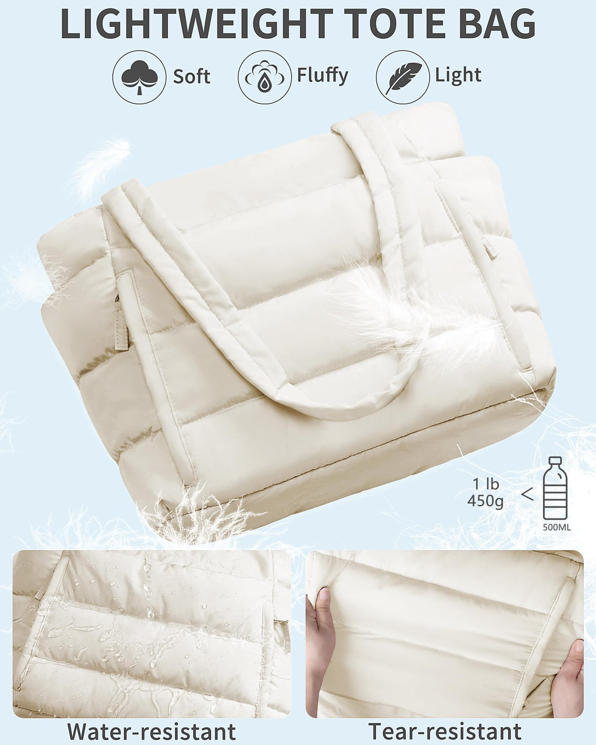 Bagstellar Puffer Tote Bag for Women, Lightweight Puffy Work Handbag Teacher Nurse Quilted Shoulder Bag for School Travel Gym
