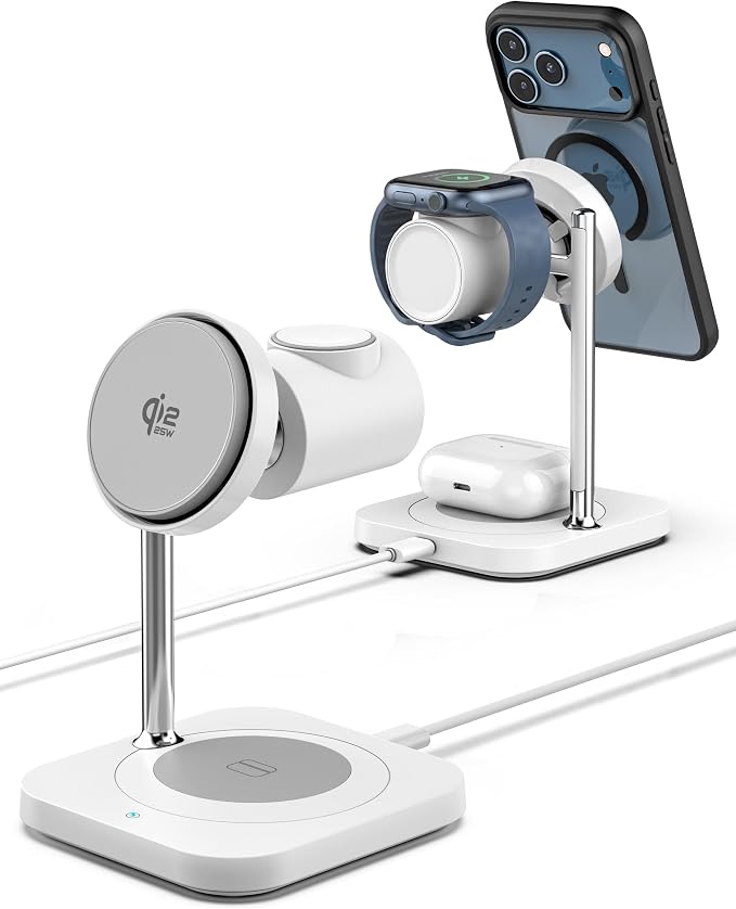 Galvanox Qi2.2 25W Magnetic Wireless Charging Stand for iPhone - 3 in 1 Charger Station (for iPhone Apple Watch and AirPods) with Super Fast (45W) Wall Adapter (Compatible with MagSafe)