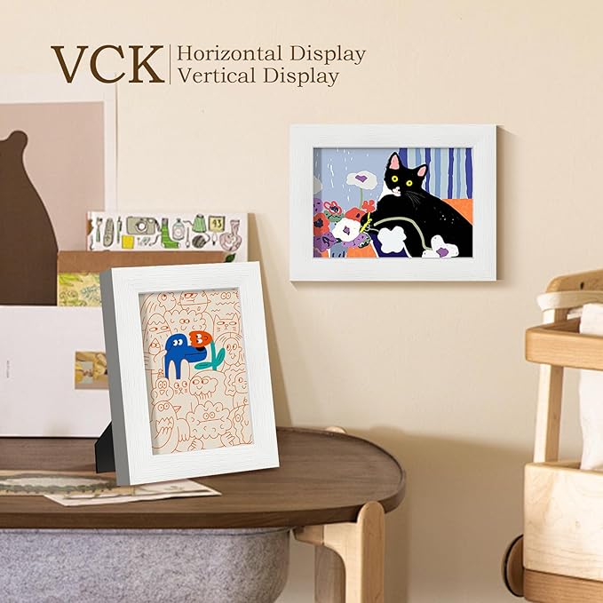 VCK 5x7 Picture Frame, White Wooden Photo Frames for Wall Hanging Gallery or Tabletop Display, 2 Pack
