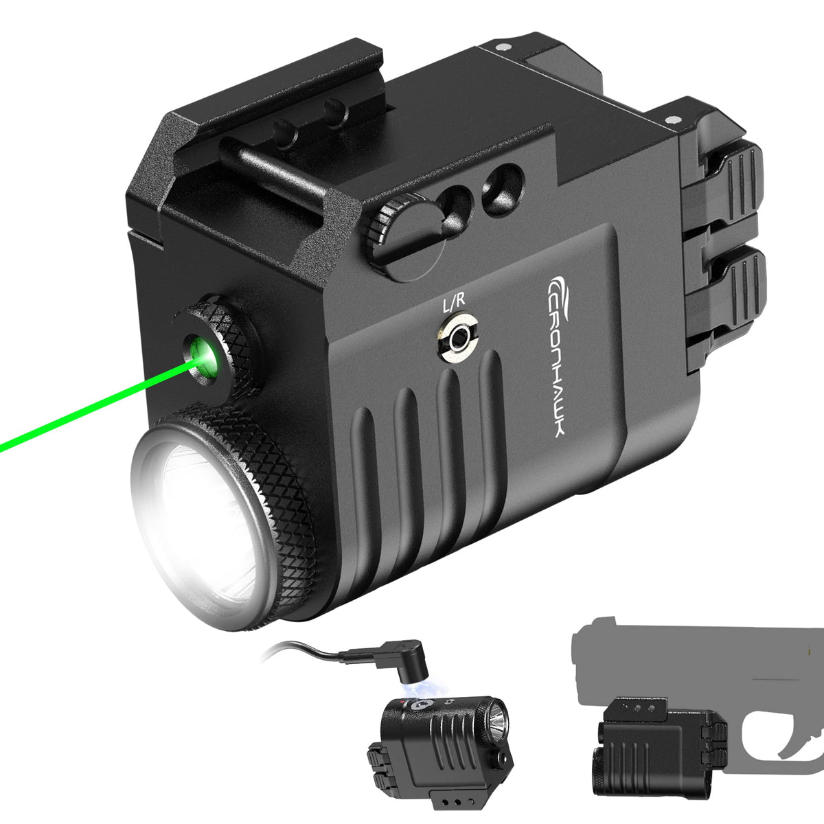 CRONHAWK Pistol Laser Light Combo 650 Lumen Rechargeable Tactical Green Laser Flashlight Combo Compatible with Picatinny 1913, Laser Class II