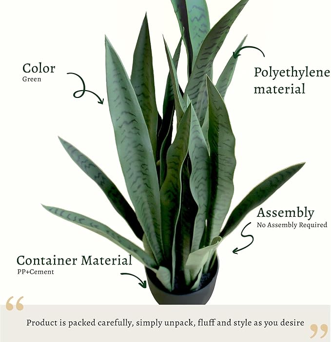 KOL 3FT 2-Pack Artificial Snake Plant, Fake Sansevieria Indoor Outdoor, 28 Thick PE Leaves Lifelike Faux Silk Plants, Home Living Room Decor 35in Mother in Law Tongue, Greenery for Office Decor, Green