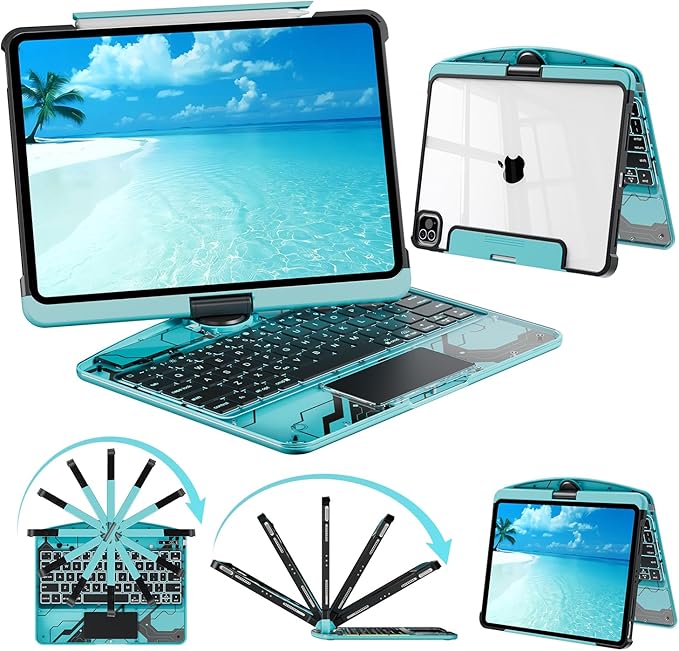 360°Rotation Bluetooth Keyboard Case for iPad 11th Gen（A16）10th 10.9 inch | iPad keyboard case 11/10th generationTouchpadKeyboard Battery Level Visualization360° rotateand 180° flip7-color backlit
