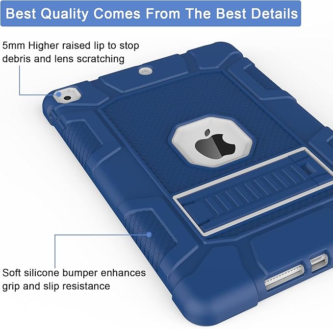 Rantice iPad 9th Generation Case, iPad 8th Generation Case, iPad 7th Generation Case, Hybrid Shockproof Rugged Drop Protection Cover with Kickstand for iPad 10.2'' (Navy+Gray)