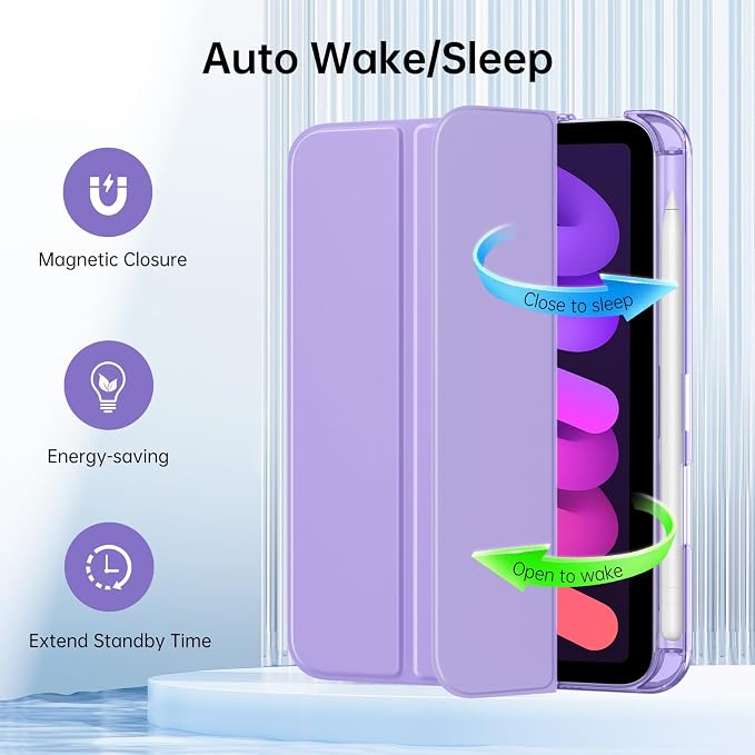 MoKo for iPad mini A17 Pro Case 8.3 Inch 2024 iPad mini 7th/6th Case 2021 | For iPad Mini Case with Pencil Holder Light Trifold Smart Protective Cover with Hard PC Translucent Back Shell Agave Gree