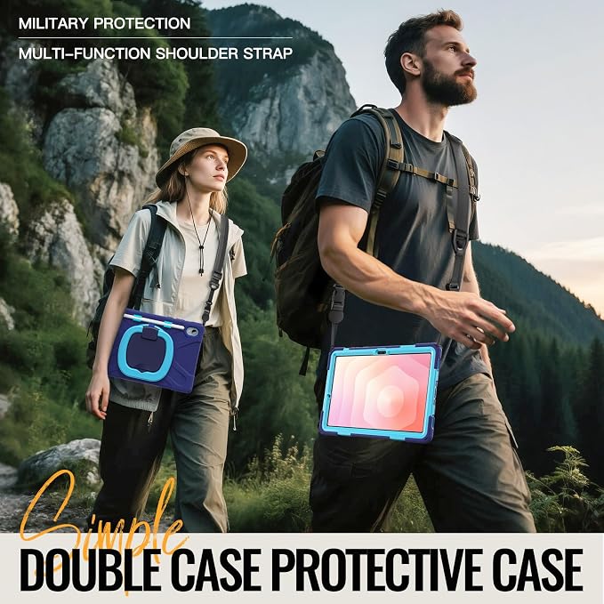 Batianda Heavy Duty Case for Samsung Galaxy Tab S11 2025 11 Inch with 360° Rotating Ring Stand &amp Shoulder Strap Built-in S Pen Holder Shockproof Rugged Multi-Layer Protective Cover Black