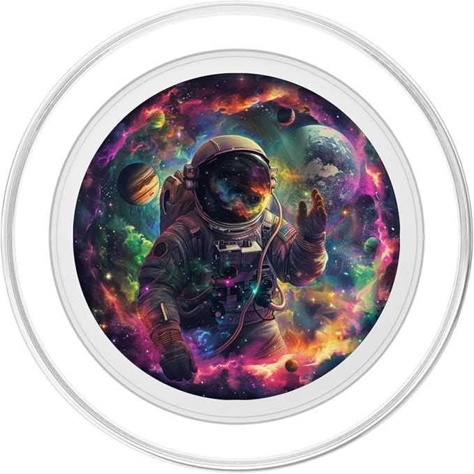 Space Astronaut And The Planets On Black PopSockets PopGrip for MagSafe
