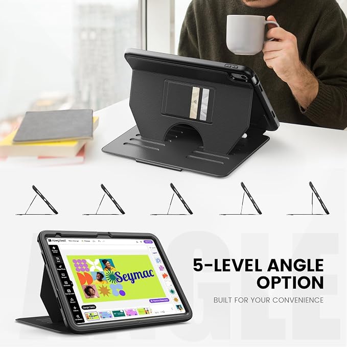 Case for iPad (A16) 11th/10th Generation 11''/10.9'' 2025/2022: Shockproof Protective Case with Hand/Shoulder Strap Pencil Holder Rotate Stand Screen Protector Black
