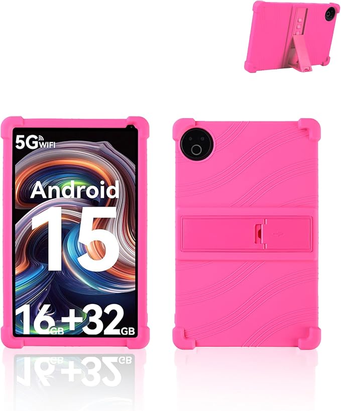 for Evermyth 10 Inch Android 15 OS GMS Certified Tablets CaseUYRUREL Soft Silicone Adjustable Stand Cover Lightweight Kids FriendlyBlack.
