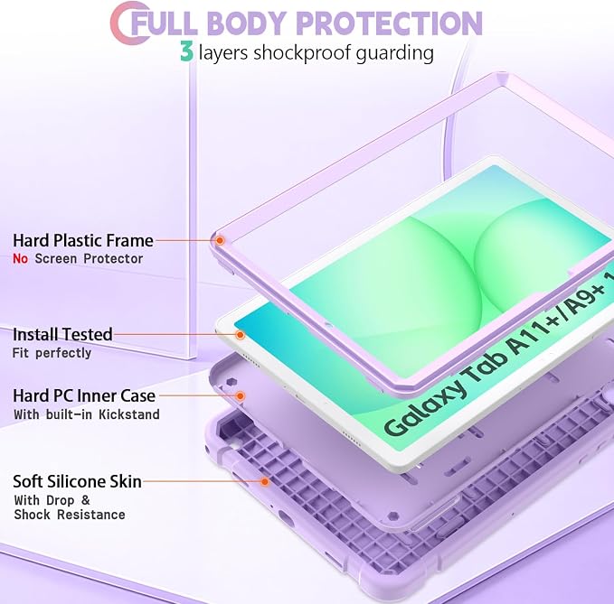 Shockproof Case for Samsung Galaxy Tab A11 Plus 11 inch 2026 with Built-in Kickstand 3 Layers Heavy Duty Protection Cover for Tab A9+ 10.9 2023 Blush Pink