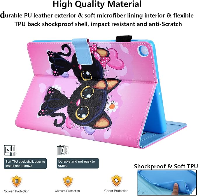for Galaxy Tab A 8.4 Case 2020 Model (SM-T307/T307U) with Pencil Holder Pockets Multi-Angle Viewing Folio Stand PU Leather Shockproof TPU Cover for Samsung Tab A 8.4 T307 Black Rose Flower