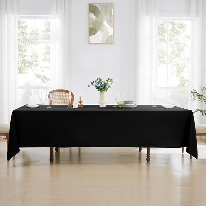 Rectangular Tablecloth 90x156 Inch - Black Table Cloths for 8ft Stain Resistant Decorative Washable Polyester Rectangle Tablecloths for 8 Foot Dining Table Banquets Buffet Parties and Wedding