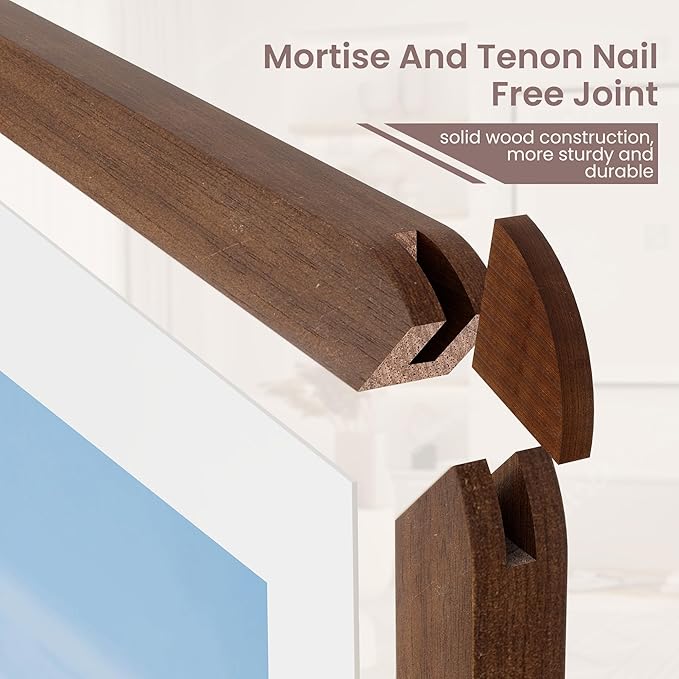 11x14 Picture Frame - Solid Walnut Wood Frame With Mat For 8x10, 11x14 Poster Frame, Plexiglas and Hanging Hardware Included, 11 By 14 Picture Frame Wood, Natural Walnut