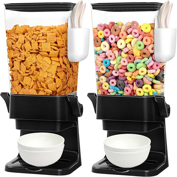 Cereal Dispenser Countertop with 4 Pack Bowls and Spoons 5.5 Qt Large Cereal Storage Container Holder for Pantry Dry Food Nut Dispenser Snack Candy Organizer Kitchen Organization for Oatmeal Granola
