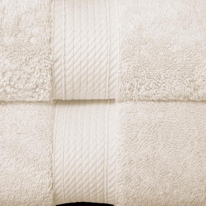 Superior Egyptian Cotton Pile Bath Towel Set of 2, Ultra Soft Luxury Towels, Thick Plush Essentials, Absorbent Heavyweight, Guest Bath, Hotel, Spa, Home Bathroom, Shower Basics, Cream
