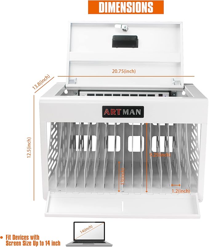 16 Device Wall-Mount Charging Station for Laptops/Tablets/iPads/Chromebooks,16 Bay Lockable Charging Cabinet with Power Strip for Classroom,School Storage Charging Cabinet，Fully Assembly(16 Bay-White)