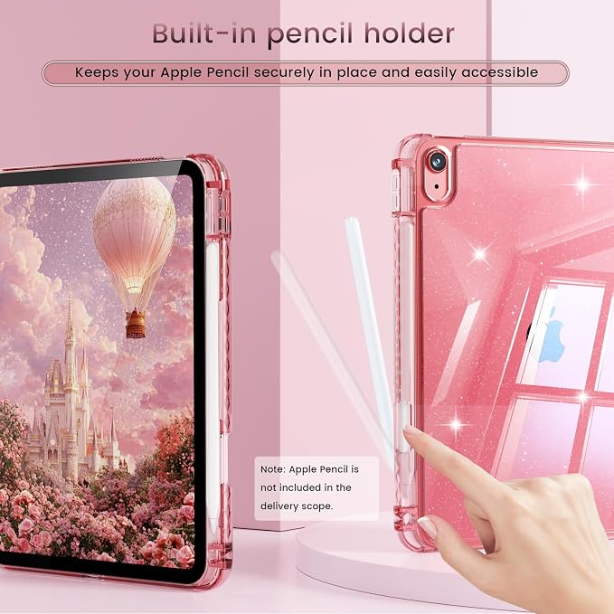 Case for iPad A16 11th/10th Generation 2025/2022 Purple | Glitter Shockproof 10th gen ipad case with Pencil Holder Trifold Stand Auto Wake/Sleep Sparkly ipad a16 case clear