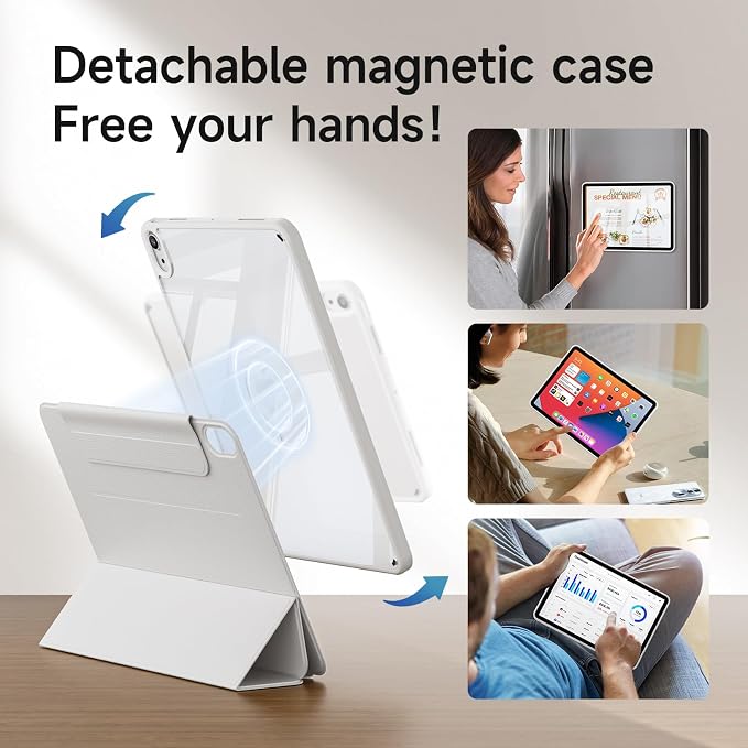 kenke Hybrid Case for iPad A16 11th Gen 11''/10th Gen 10.9'' Black | Detachable Magnetic Portrait/Landscape Stand Cover Magnetic Rotating Hard Clear PC Back Auto Wake/Sleep Support Touch ID