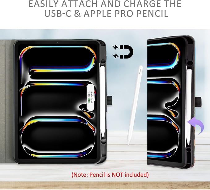 Case for iPad Air 13-inch M4/M3/M2 iPad Pro 12.9 6th/5th/4th/3rd Generation Case with Pencil Holder Multi-Angle Adjustable Stand Shockproof Pocket/Hand Strap/Auto Wake Sleep Sunflowers Butterfly