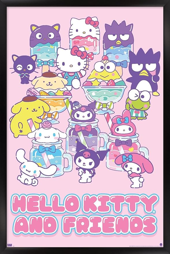 Trends International Hello Kitty and Friends: 24 Summer Fresh - Group Wall Poster, 22.4L x 14.7W, Black Framed Version