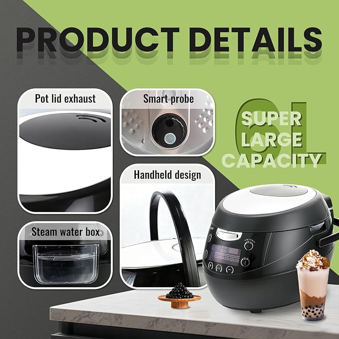 YIRCELOM 6L Boba Cooker Commercial, Automatic Boba Maker Machine