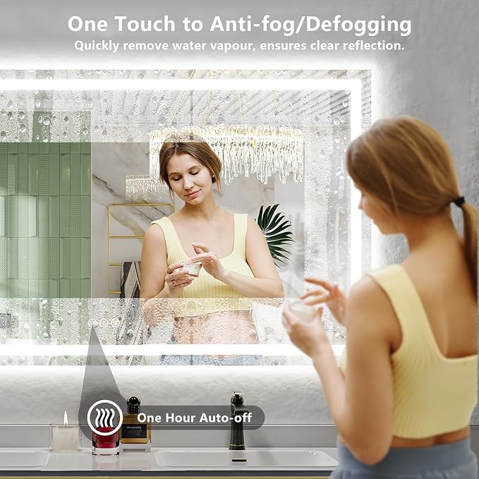 YEELAIT 66x40 Inch LED Bathroom Mirror with Lights Front and Backlit Lighted Vanity Mirror for Bathroom Wall with 3 Colors Dimmable Anti-Fog Memory Shatter-Proof IP54 Waterproof Horizontal/Vertical