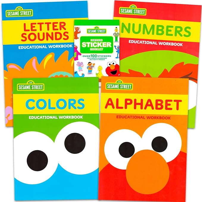 Sesame Street Educational Workbook Set for Toddlers - Bundle with 4 Preschool Work Books Teaching ABCs, Numbers, Colors, and More | Sesame Street Learning Tools