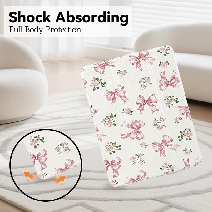Lovmooful for iPad 9/8/7 Gen Case with Pencil Holder Cute-Bear Flower | Fit for iPad 9/8/7 (10.2-Inch2021/2020/2019 Model9th/8th/7th Generation)Soft TPUTrifold StandProtectiveGirly
